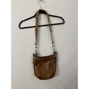 B. Makowsky Brown Leather Crossbody Bag With Zipper Pocket & Adjustable Strap pu